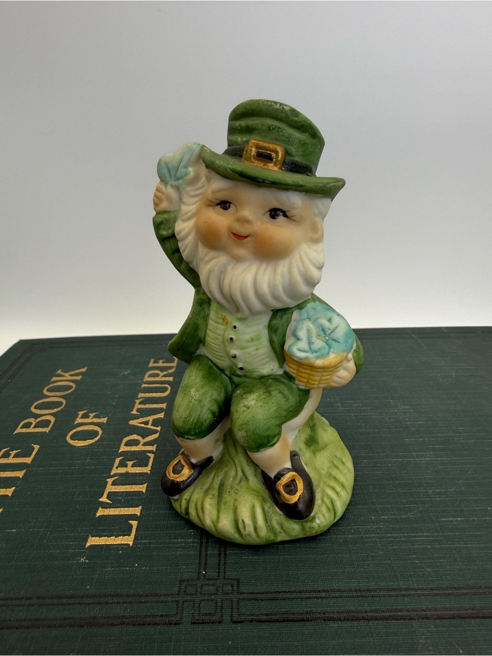 Vintage St. Patrick's Day Porcelain Irish Leprechaun  Shamrock  4” Tall